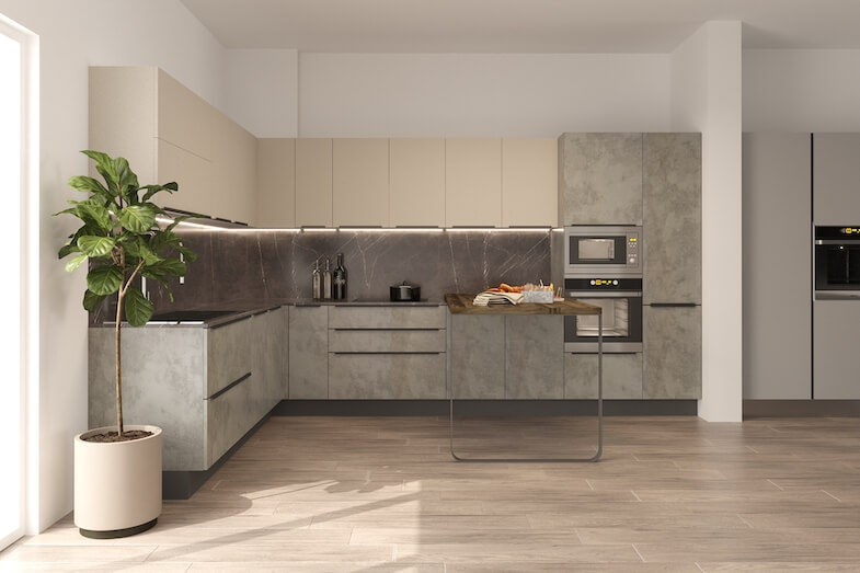 L-shaped modular kitchen cabinets